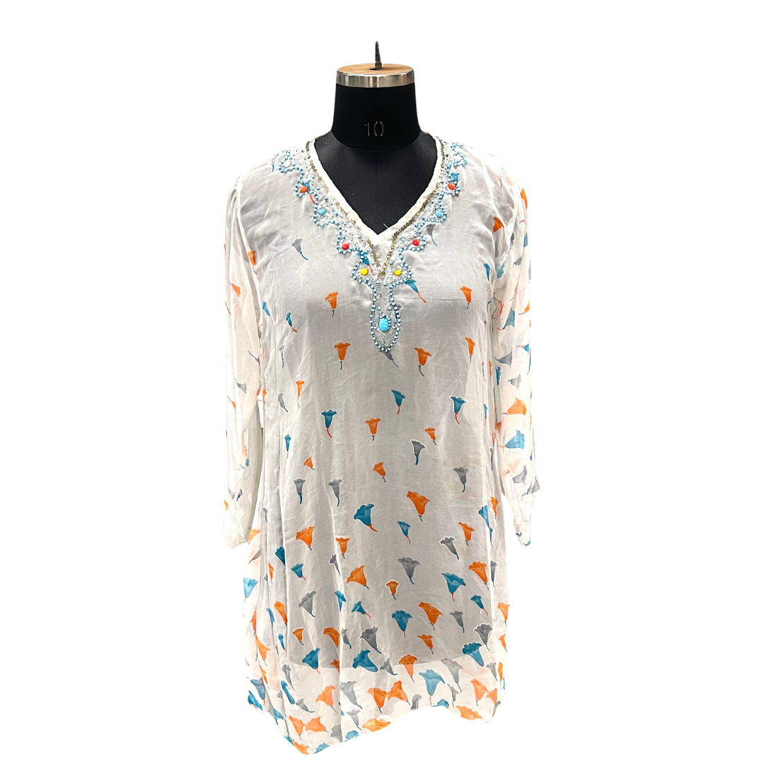 White Scattered Bell Crystal Kaftan