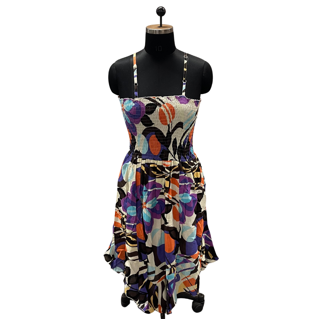 Purple Floral Smocked Sundress With Adjustable Straps