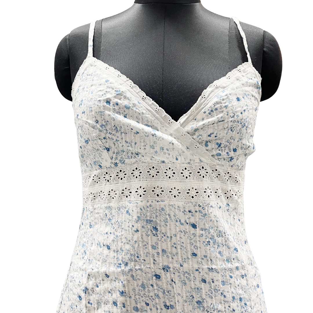 White Eyelet Floral Empire Sundress With Adjustable Straps