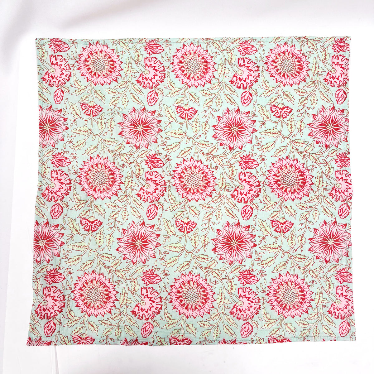 Hand Block Printed Cotton Dog Bandana — Floral Mint & Pink