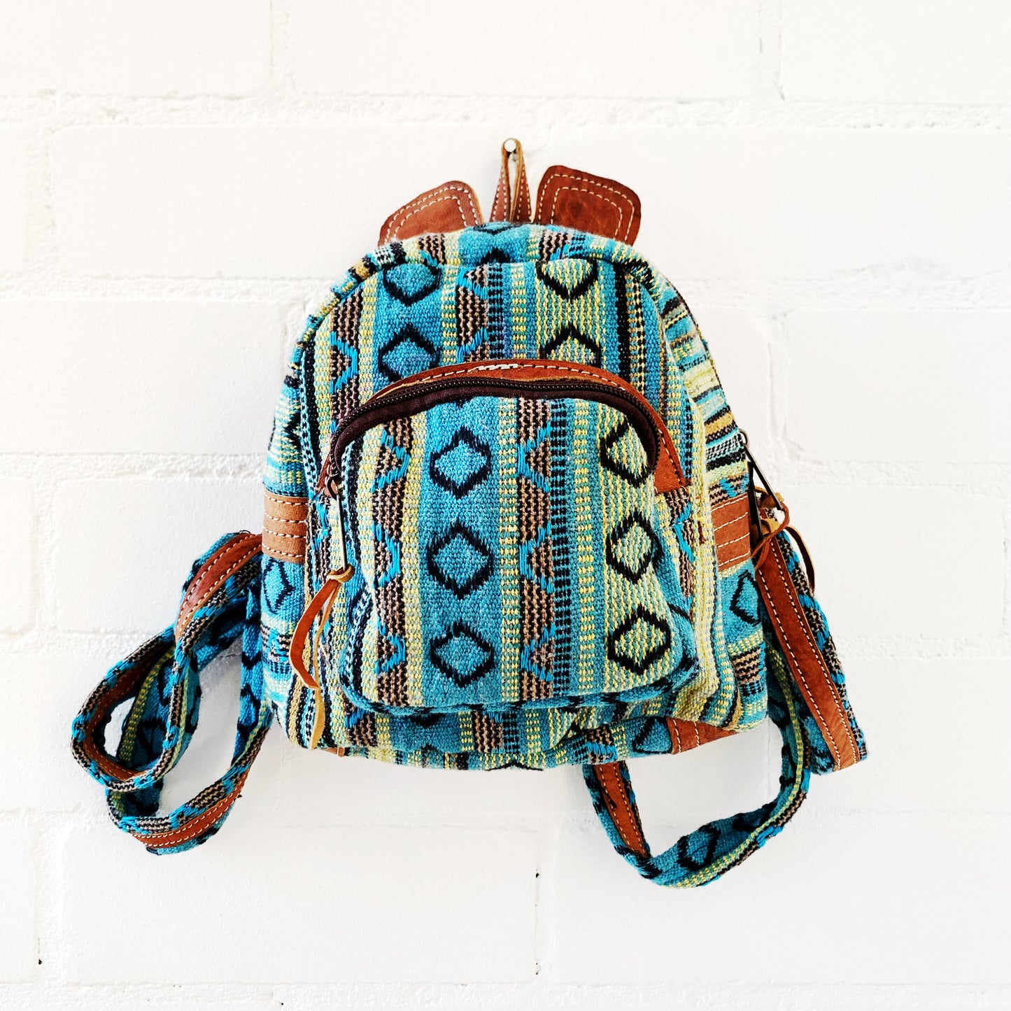 Leather & Cotton Mini Backpack 26x24cm