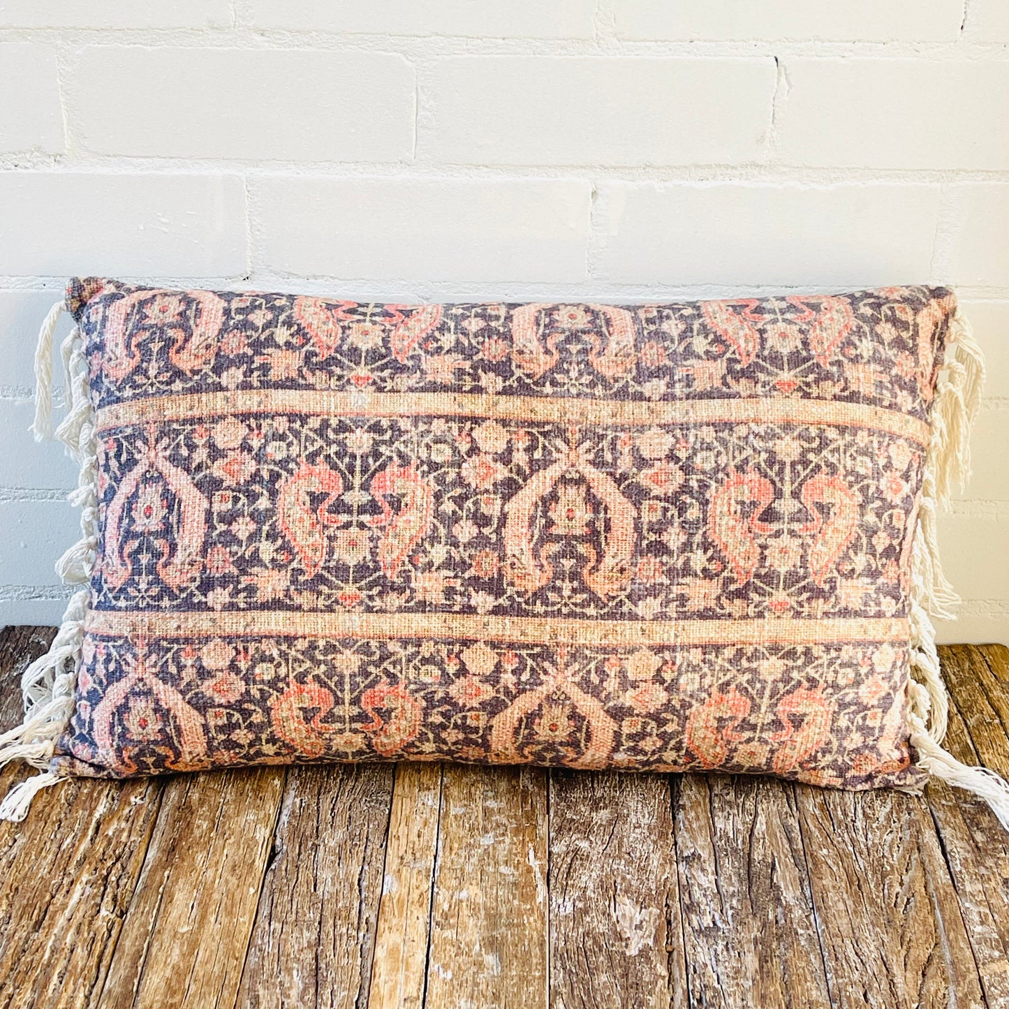 COTTON PRINTED TASSELED PILLOW 60X40CM