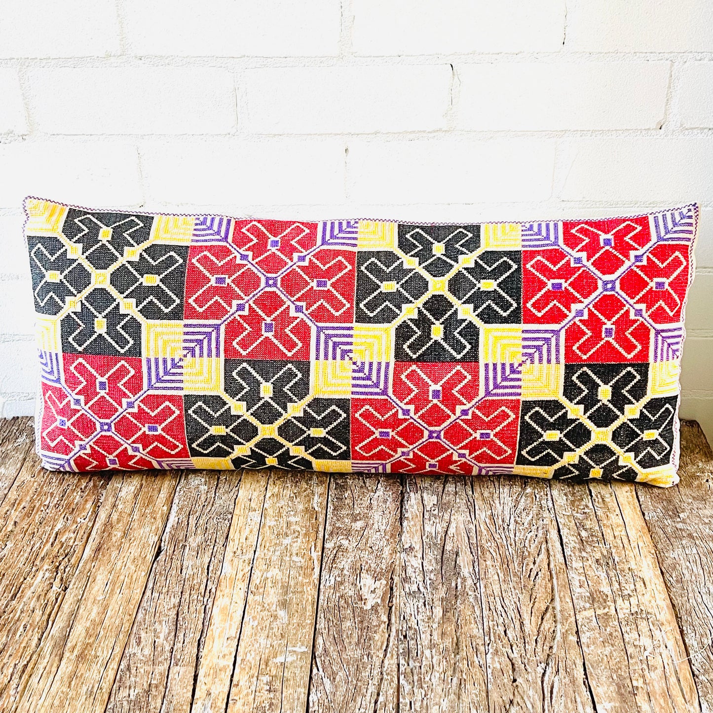 COTTON CROSS STICH EMB. PILLOW 80X40CM