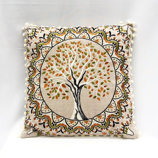 ‘TREE OF LIFE’ EMB. CUSHION W/INSERT 45CM ‘TERRACOTTA & OLIVE’
