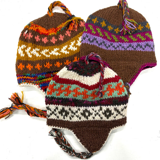 100% WOOL HAND KNITTED BEANY FLEECE LINED ASSORTED