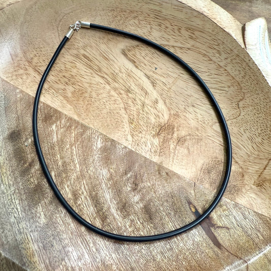 STERLING SILVER END HOOK BLACK RUBBER CHAIN