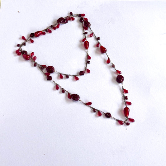 HANDCRAFTED GLASS RED BEAD LONG NECKLACE