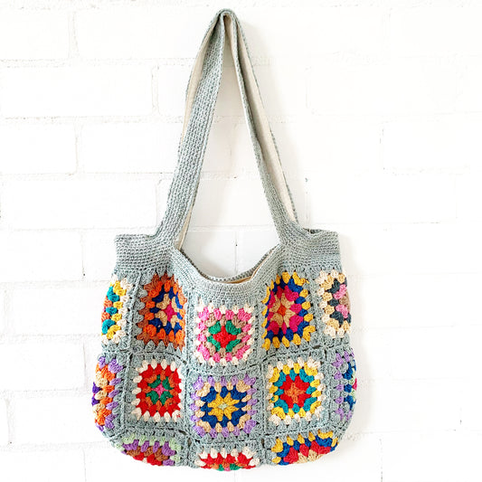 HAND CROCHET SEA FOAM BLUE SHOULDER BAG 46X40CM