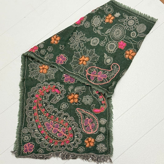 100% WOOL EMB SHAWL 35x180cm