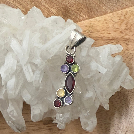 STERLING SILVER MULTI STONE PENDANT -GARNET, PERIDOT, AMETHYST, CITRINE