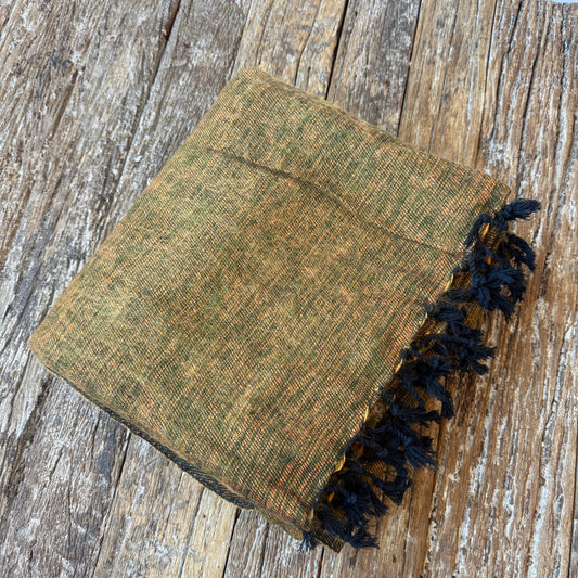 AMBER GREEN WOOL BLEND HANDLOOM BLANKET 110X260CM- Handwoven in Nepal on traditional wooden looms.
