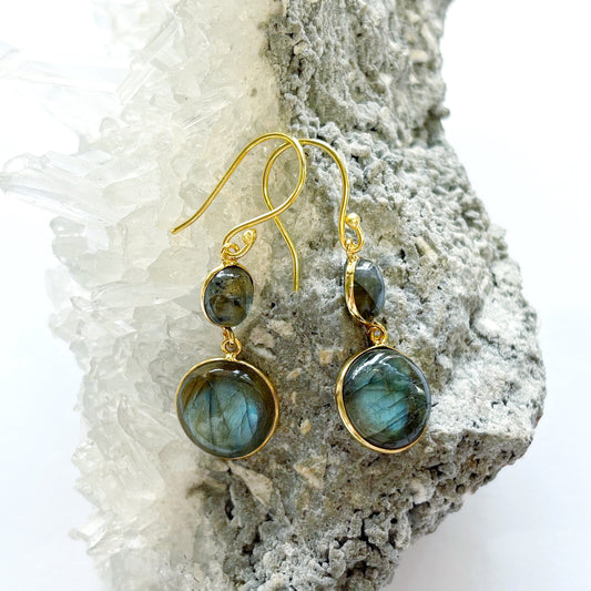 14K Gold plated Brass Labradorite Dangle Earrings