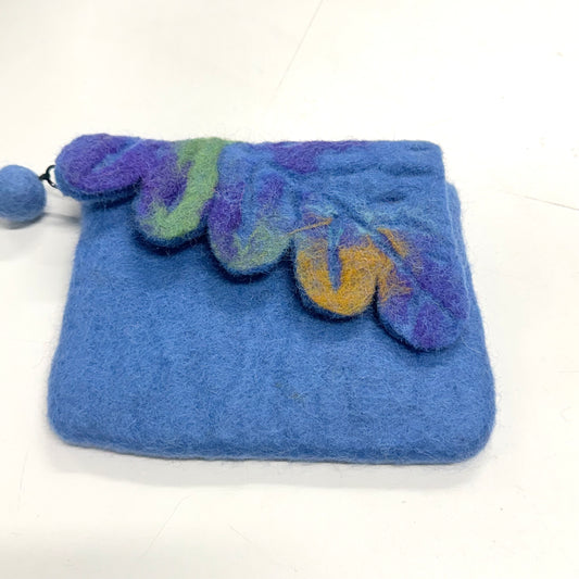 HANDMADE FELT BLUE LEAF PURSE