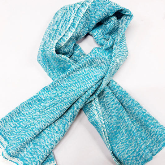 WOOL N CASHMERE BLEND SOFT SHAWLS “BLUE SKY” DIAMOND PATTERN 76X200CM