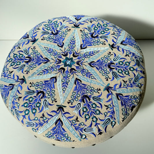 FLORAL EMB. COTTON UPHOLSTERY WOODEN SEAT 40CM