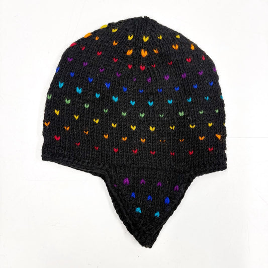 100% WOOL HAND KNITTED FLEECE LINED EARMUFF BEANY MINI HEARTS