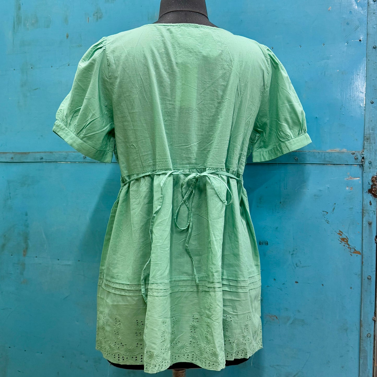 “Aquamarine” Ruched Baby Doll Short Dress 100% Cotton