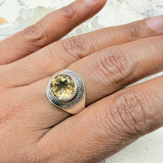 STERLING CITRINE STONE SILVER RING