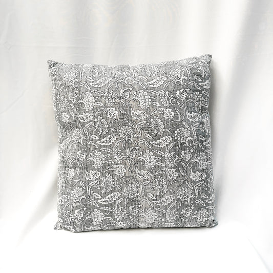 “Blooming Vine” PRINT IN “SLATE” - KANTHA-HAND STITCHED CUSHION W/INSERT 50CM