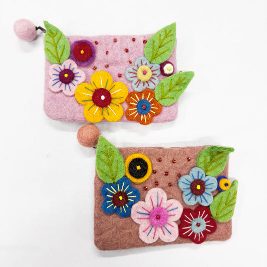 HANDMADE FELT FLORAL PURSE (BLUSH) 15X11CM