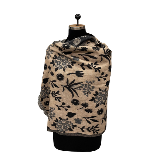 Charcoal Floral Reversible Shawl 188x73CM