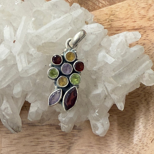 STERLING SILVER MULTI STONE PENDANT -GARNET, PERIDOT, AMETHYST, CITRINE