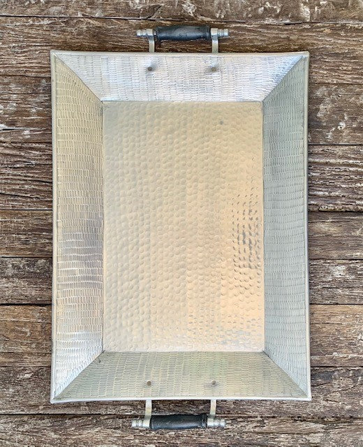 SILVER HAND CARVED LONG TRAY 59X42CM