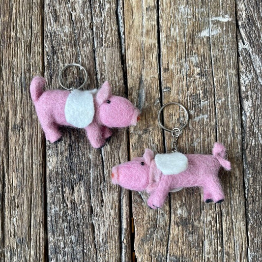 HANDMADE FELT PIG KEY RING