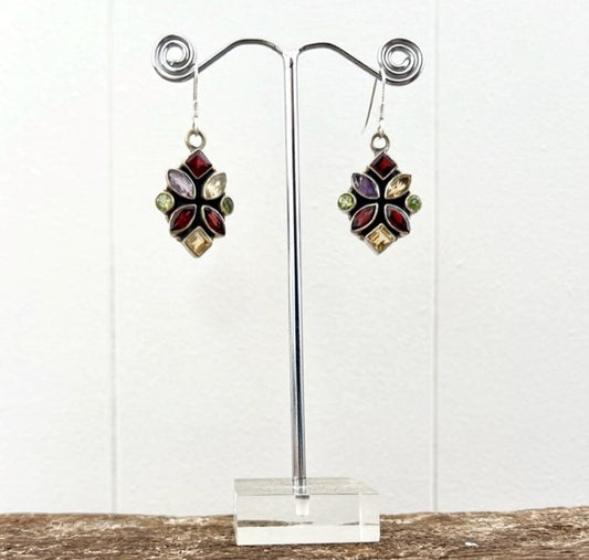 STERLING SILVER FACETED MULTI STONE EARRING
