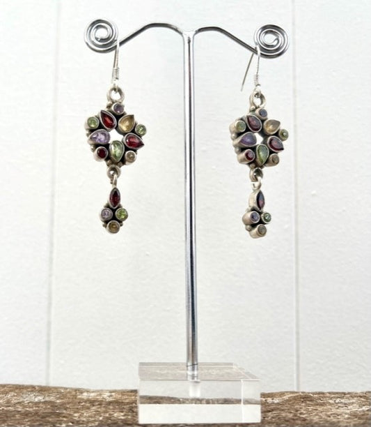 STERLING SILVER FACETED MULTI STONE EARRING