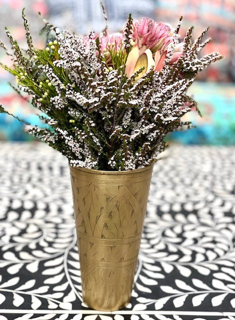 HANDCARVED PURE BRASS VASE/ LASSI CUP 15CM