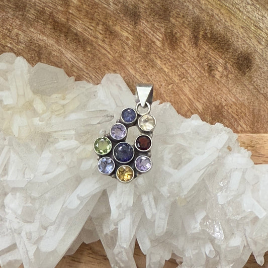 STERLING SILVER MULTI STONE PENDANT -GARNET, PERIDOT, AMETHYST, CITRINE, IOLITE