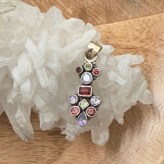 STERLING SILVER MULTI STONE PENDANT -GARNET, PERIDOT, AMETHYST, CITRINE