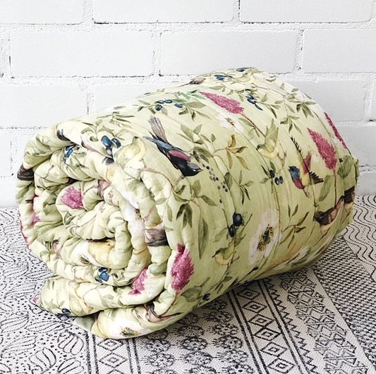 CHEESE COTTON BIRD PRINTED PADDED QUILT W/ COTTON FILLING