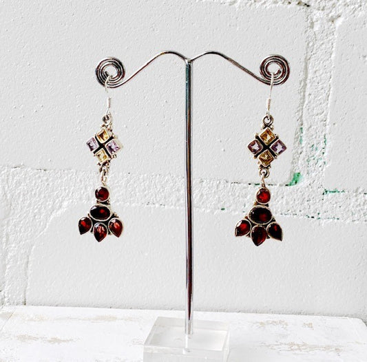 STERLING SILVER FACETED MULTI STONE EARRING