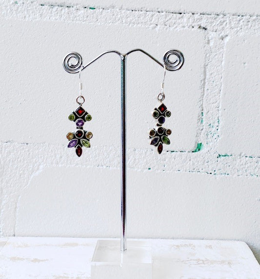 STERLING SILVER FACETED MULTI STONE EARRING