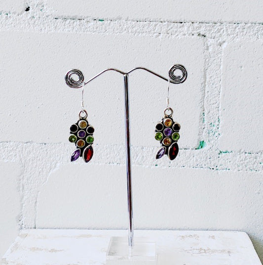 STERLING SILVER FACETED MULTI STONE EARRING
