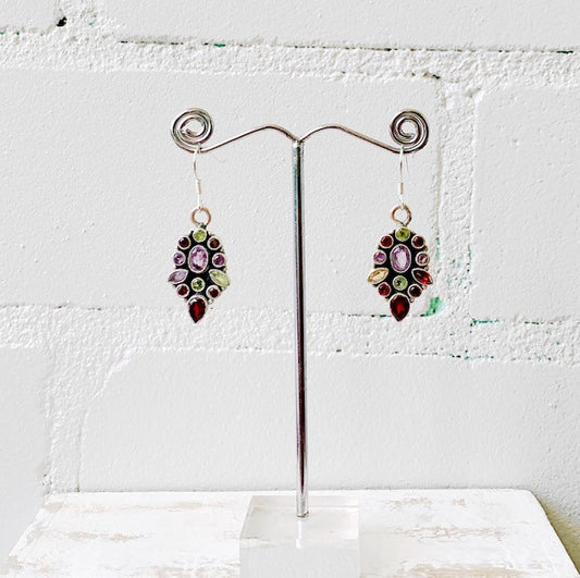 STERLING SILVER FACETED MULTI STONE EARRING