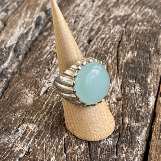 STERLING SILVER BLUE CHALCEDONY RING