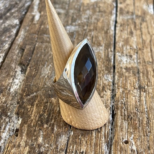 STERLING SILVER SMOKY QTZ RING