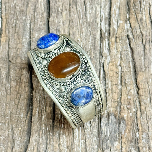 HANDMADE 3 STONE  LAPIZ CUFF