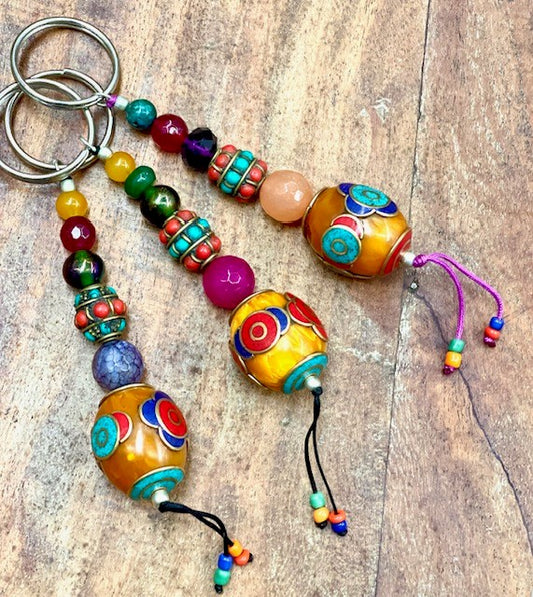 HANDMADE TIBETAN BEAD KEY RING