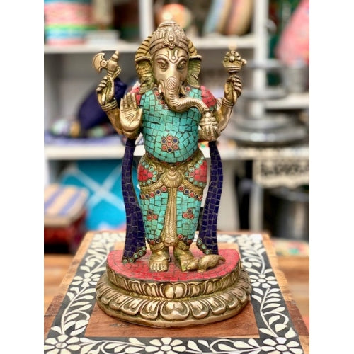 BRASS TORQUOISE GANESH