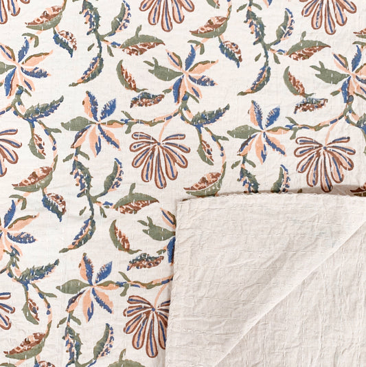 100% COTTON HAND STITCHED TROPICAL THROW 150x220CM