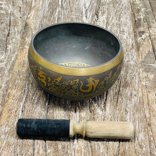 ETCHED  BRONZE SINGING BOWL L 15x9cm