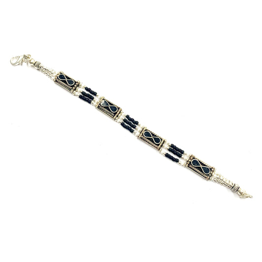 SILVERPLATED “INFINITY” TIBETAN BRACELET ONYX