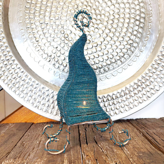 GLASS BEADED WAVY CANDLE HOLDER “OCEAN” 35x22x6