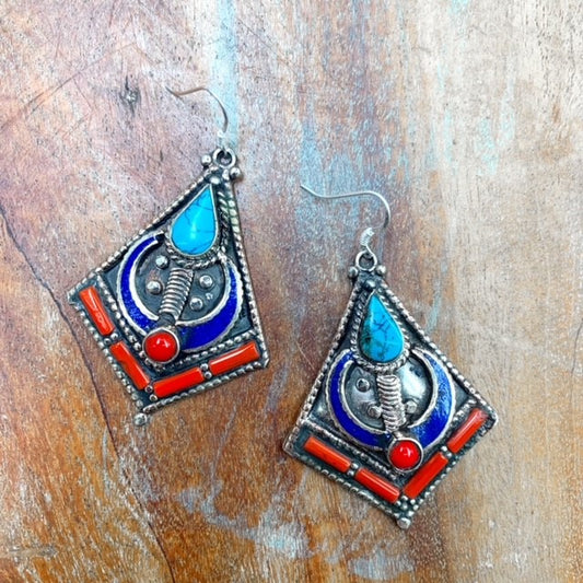 925 SILVER HOOK TIBETAN EARRING