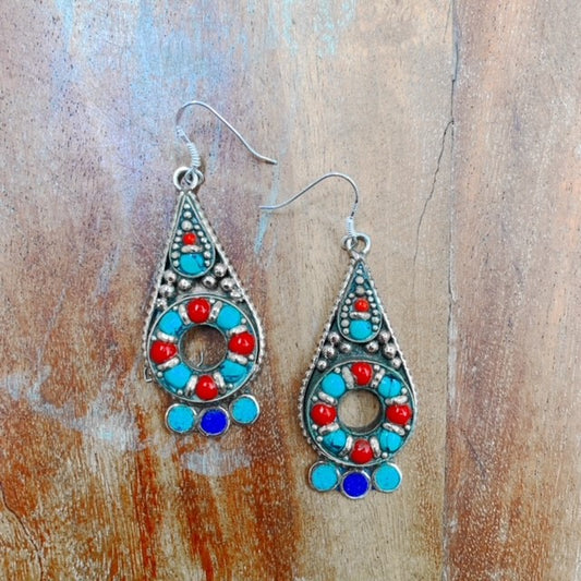 925 SILVER HOOK TIBETAN EARRING