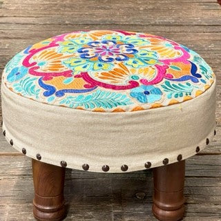 EMB. CHOWKI/ FOOT STOOL/ SEAT 45X25CM